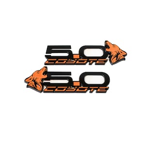 V4 Howling Coyote &quot;5.0&quot; Fender Badges - Orange (Pair) Emblems For Mustang - Highest quality