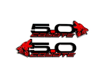 V4 Howling Coyote "5.0" Fender Badges - Red (Pair) Emblems For Mustang - Highest quality