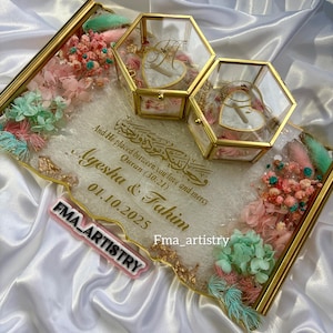 Personalized Resin Wedding Ring Tray with Ring Holders