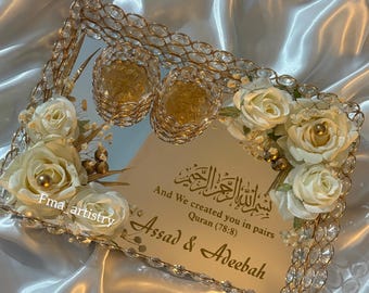 Personalized Mirror Ring Tray: Nikkah Wedding Engagement