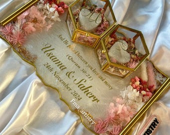 Gepersonaliseerde ring van hars: dienblad bruiloft Nikah verloving
