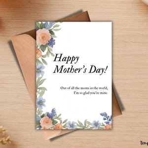 Mothers Day Card Printable, DIY Greeting Card, Digital Download for Mom, Unique Floral Design, Happy Mother's Day