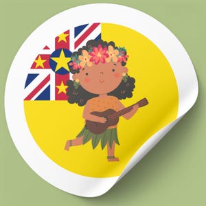 Adesivo de menina niueana com ukulele, adesivo cultural da ilha do Pacífico para professores, diversidade musical e recursos de sala de aula para download instantâneo PNG