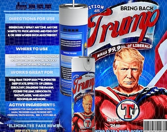 MAGA Patriotic Saving America 2024 Donald Trump Skinny Tumbler with lid and straw. Liberals Be Gone, Bring Back Trump, Humorous MAGA gift