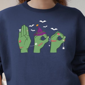 Halloween Boo ASL Sweatshirt, Halloween Sign Language Teacher Hoodie, Halloween Deaf Pride Sweatshirt, Hand Sign Language Sweater