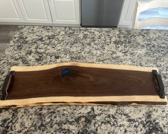 Large 30’’ Black Walnut Charcuterie Board / Chesse Board / Serving Tray / Grill Tray/ Blue Epoxy Inlay /  Counter Top Protectors