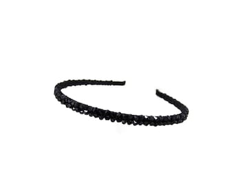 Elegant Black Crystal Bliss, Lily Headband for Women, Bridal Headband, Shiny Hair Accessory