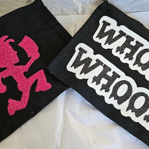 Customizable Juggalette Juggalo Whoop! Whoop! HTV on Black Canvas Pouches Bags