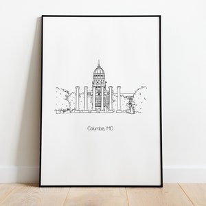 Mizzou Black and White Jesse Hall Hand-drawn Poster - Digital Download