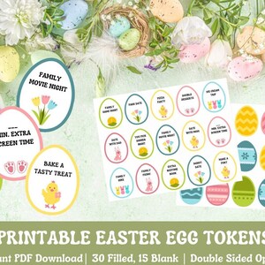 Printable Easter Egg Coupon Tokens, Instant PDF Download