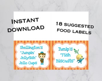 Octonauts Birthday Party Food Labels, Digital File, Instant Download, Food Table Tents