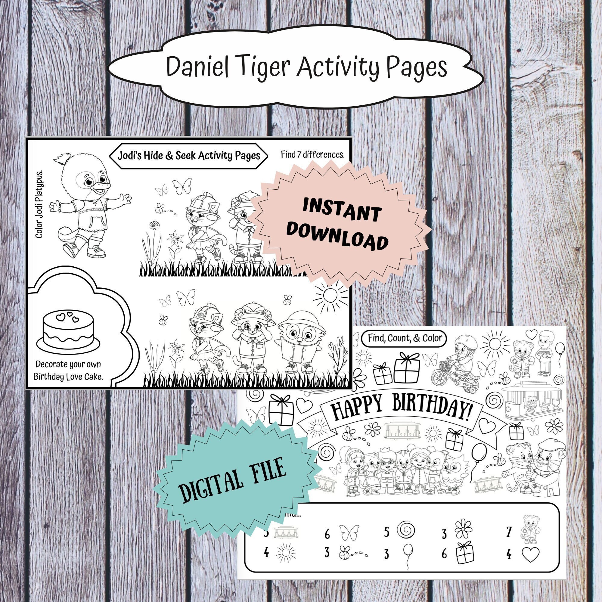 Daniel Tiger Birthday Activity Pages, Digital File, Instant Download ...