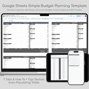 Google Sheets Budget Planning Template | Monthly Calendar Notes | Account Budget Income Expense Bill Tracking