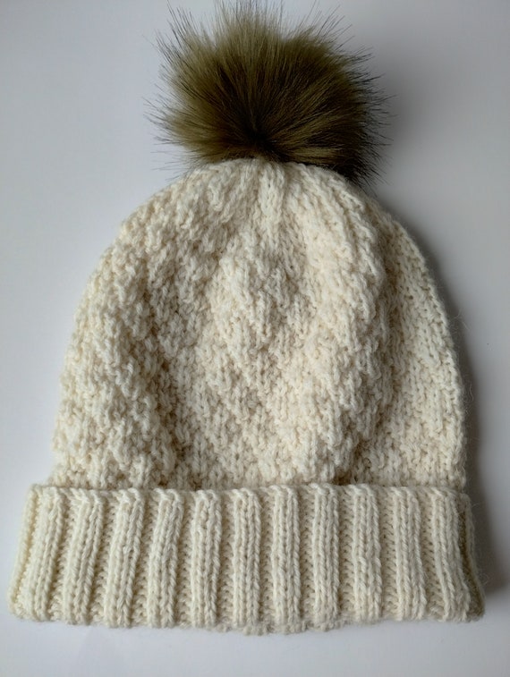Hand-Knit Alpaca Blend Beanie with Removable Faux Fur Pom Pom Hat Warm Winter Pom Pom Hat Beanie | LaKnitteria main image 4