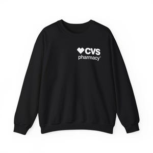 May include: Black sweatshirt with a white heart and the text "CVS pharmacy" on the front.