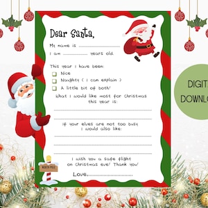 Santa Letter fillable, Letter to Santa, Dear Santa, Printable Letter to Santa, Christmas Wish List, Kid&#39;s Christmas Letter