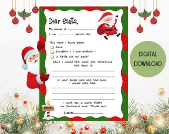 Santa Letter fillable, Letter to Santa, Dear Santa, Printable Letter to Santa, Christmas Wish List, Kid's Christmas Letter