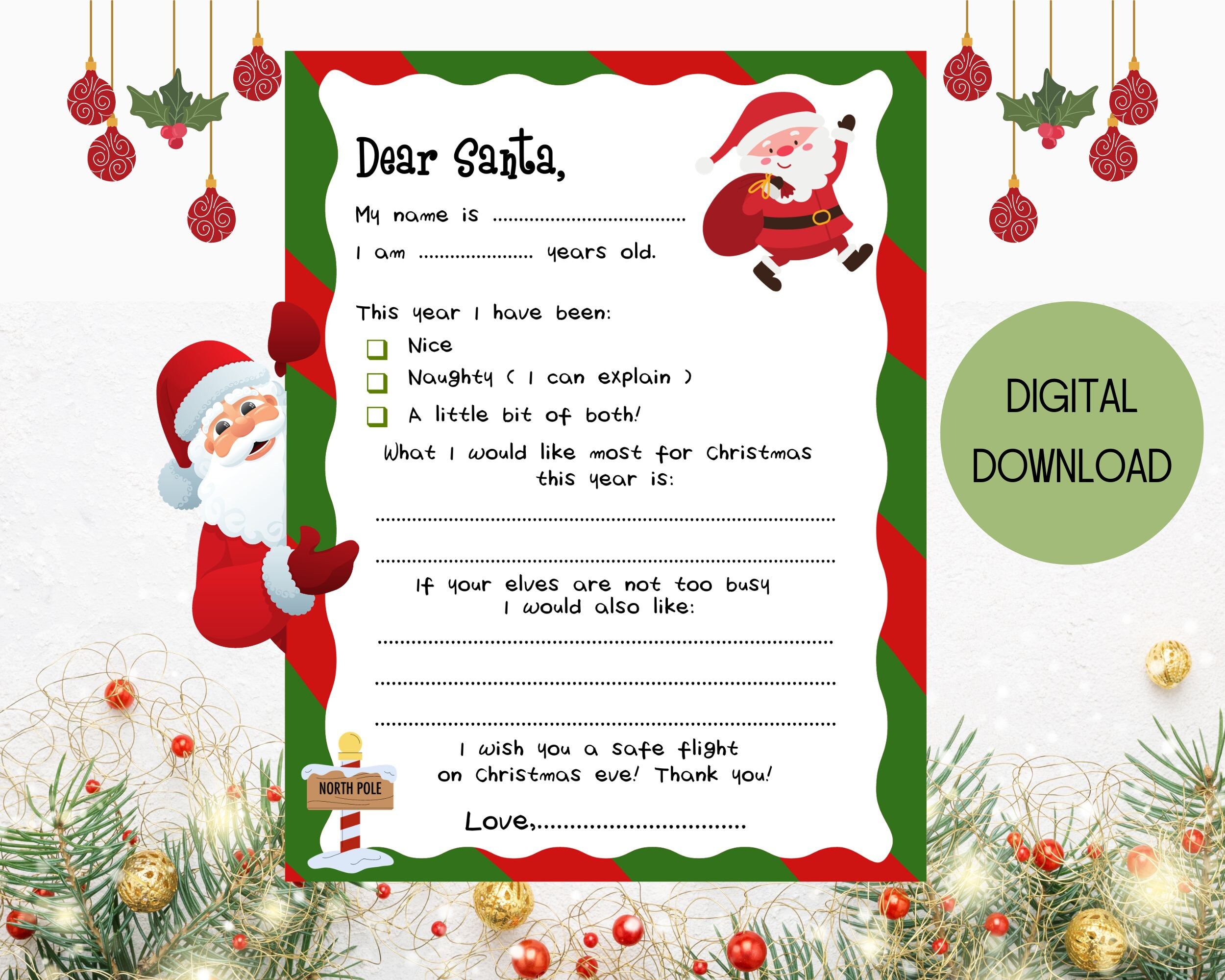 Santa Letter Fillable, Letter to Santa, Dear Santa Santa Letter Fillable, Letter to Santa, Dear Santa