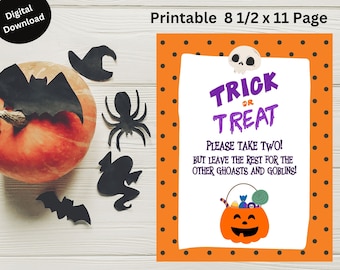 Trick or treat sign, halloween candy sign, printable Halloween sign, Treat Sign, Please take two sign