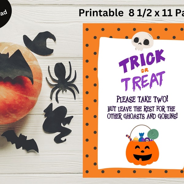 Trick or treat sign, halloween candy sign, printable Halloween sign, Treat Sign, Please take two sign