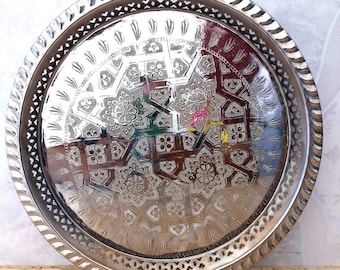 Moroccan silver tea serving tray, handmade, Moroccan crafts