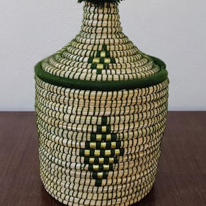 Moroccan Handmade Palm Leaf Box with Colorful Wool Decoration from Moroccan Crafts
