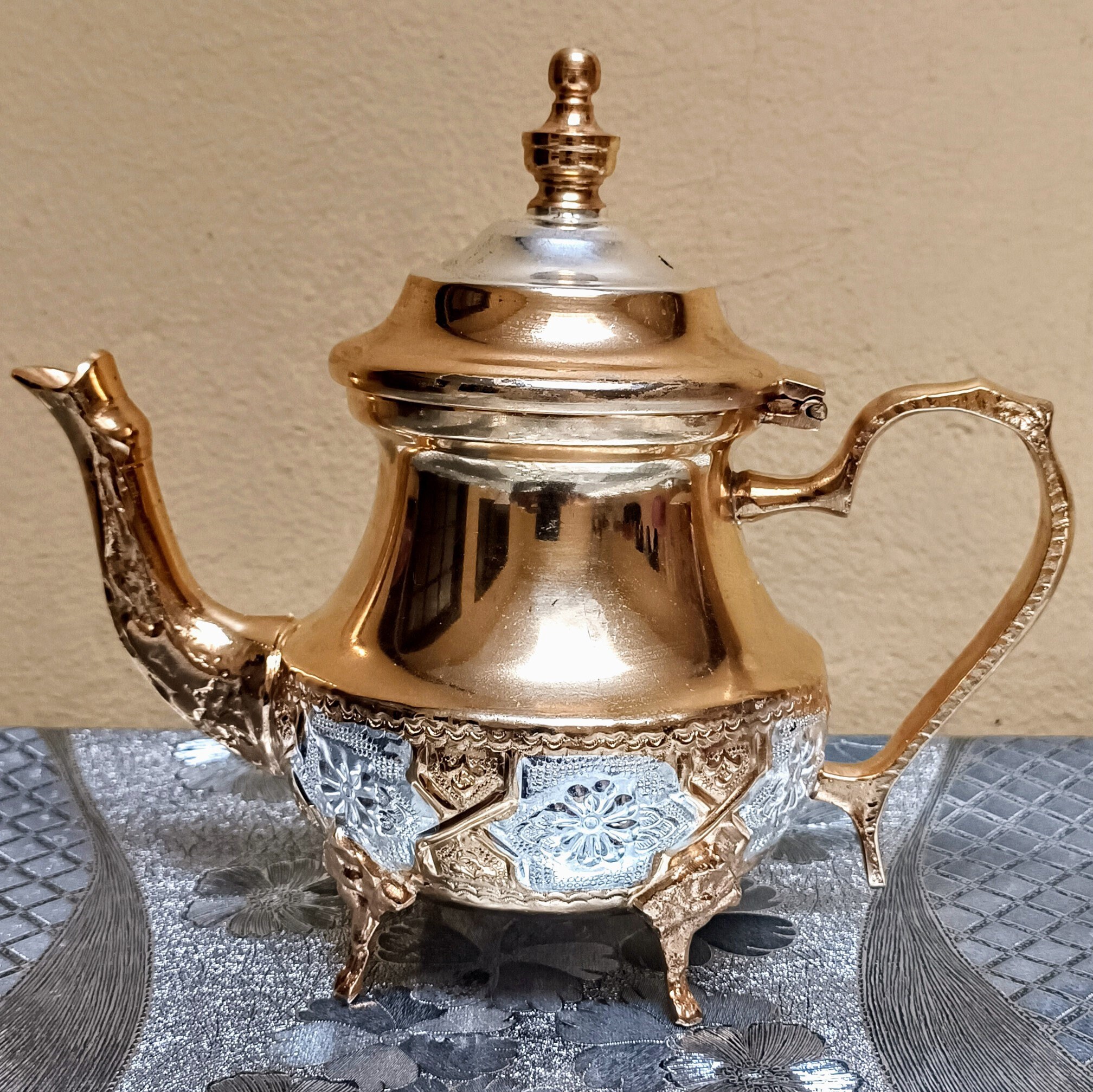 Théière Marocaine Laiton Fès - 350ml Gravée Main | Pour Thé à La Menthe - Filtre Intégré
