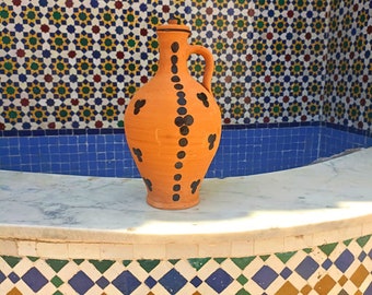 Jarre en argile traditionnelle faite à main grande taille, Poterie,Céramique;Artisanat Maroc berbère amazigh, Grande bouteille d'eau D'argil