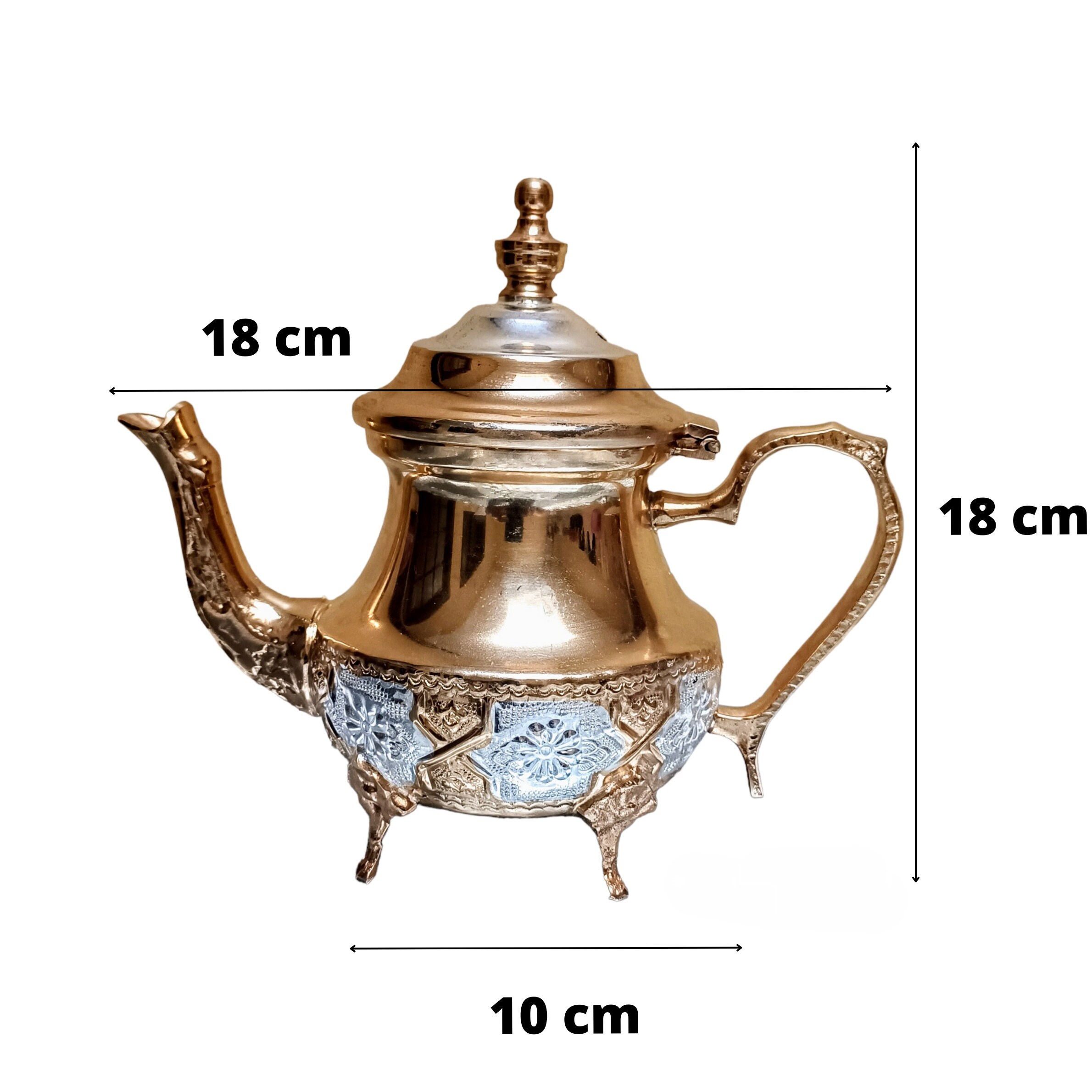 Extra Grande Théière Marocaine en Laiton Doré et Maillechort – 800 ml