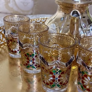 Set of 6 Moroccan Crystal Tea Glasses - Authentic Fassi Zellige - Moroccan Craftsmanship