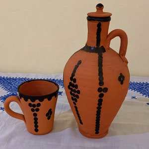 Handmade Clay Mug and Jar - Berber and Amazigh Patterns - Original Decoration - Moroccan Crafts