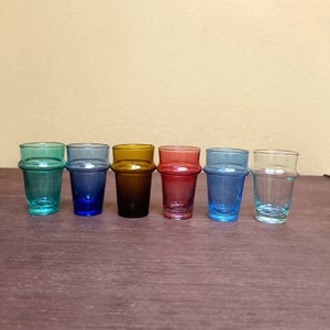 Set of 6 Moroccan colored beldi glasses for serving tea, Moroccan crafts