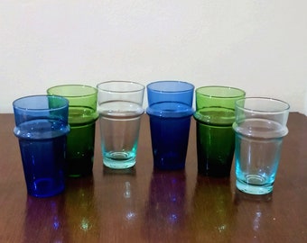 Set of 6 large Moroccan colored beldi glasses for serving tea, Moroccan crafts