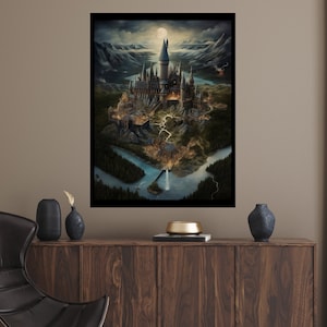 Magical School Map for Wizards and Witches, Wizarding Decor, Wizarding Academy Castle Poster, Harry World Art Print