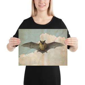 Vintage Bat Lithograph Print Illustration | Antique Halloween Wall Art | Dark Moody Bat Art Print | Spooky Wall Decor | Witchy Decor
