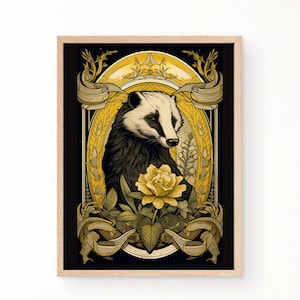 Art Nouveau Magical Badger Painting Art Print, Vintage Painting, Home Decor, Wall Decor, Magical School Decor, Loyal House Aesthetic
