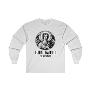 Saint Gabriel the Archangel Men&#39;s Ultra Cotton Long Sleeve Tee, Archangel Shirt, Catholic Men Shirt, Catholic Men Gift, Catholic Apparel
