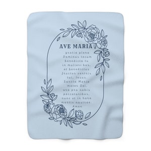 Ave Maria Sherpa Fleece Blanket in Blue, Catholic Blanket, Marian Blanket, Catholic Home Decor, Catholic Gifts