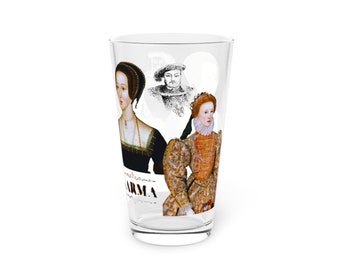 Verre à pinte Karma, 16 oz, avec le roi Henri VIII, Anne Boleyn et la reine Elizabeth I