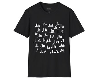 Kamala - ,LA in multiple fonts custom print,  Comma La, Unisex Softstyle T-Shirt, Vote Kamala Harris, Kamala 2024