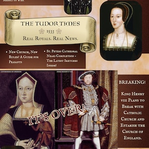 The Tudor Times - Featuring Catherine of Aragon, King Henry VIII, Anne Boleyn and more! A Historical Tabloid Print.