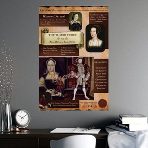 The Tudor Times Poster - Featuring Catherine of Aragon, King Henry VIII, Anne Boleyn and more! A Historical Tabloid Poster