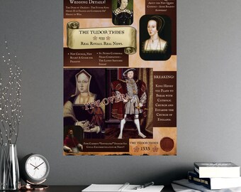 The Tudor Times Poster - Featuring Catherine of Aragon, King Henry VIII, Anne Boleyn and more! A Historical Tabloid Poster