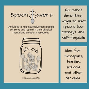 Autism ADHD Neurodiversity Resource for Emotional Regulation: Spoon Savers Cards Digital Visual Resource for Therapy, School and Families