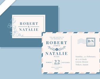 Editable invitation, Hand drawn postcard wedding invitations