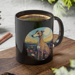Greyhound Wildflower High Quality Ceramic Colorful Mug, 11oz (microwave & dishwasher safe)