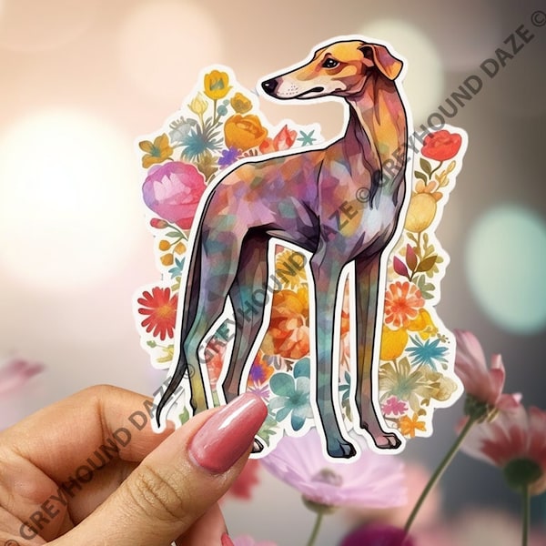 Greyhound Blooming Watercolor Flower Vinyl Decal