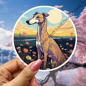 Greyhound Cartoon Wildflower High Quality Vinyl Decal