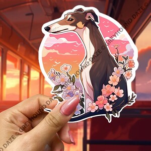 Windhond kersenbloesem vinyl sticker