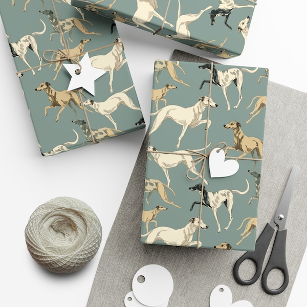 Greyhounds Running on Blue Background Gift Wrap Paper
